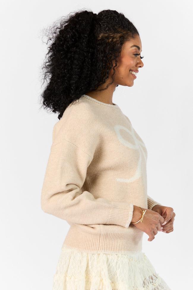 Peek- A-Bow Beige and Ivory Crew Neck Sweater FINAL SALE Product Image