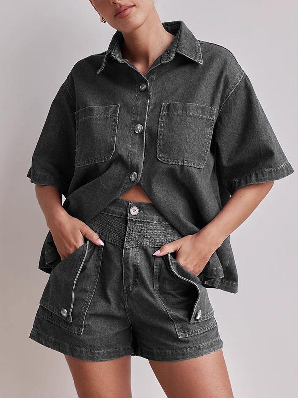 Loose Short Sleeves Split-Joint Lapel Blouses&Shirts Tops Product Image