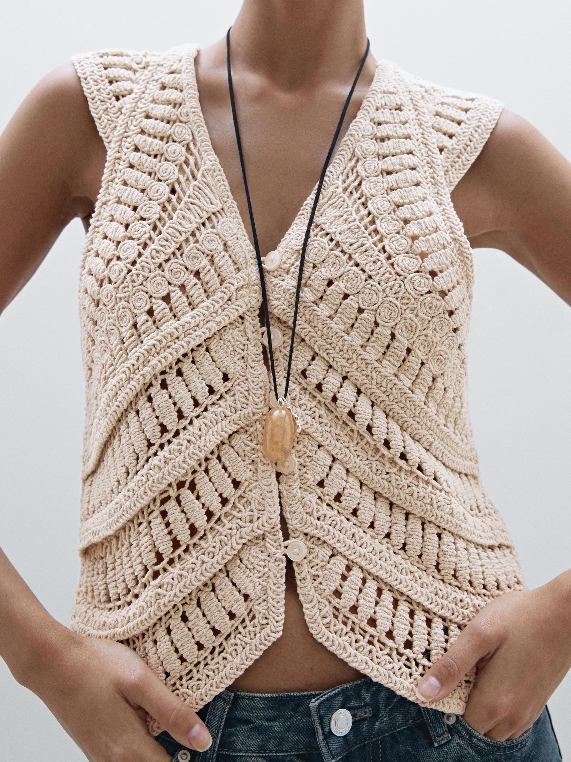 Embellished crochet knit vest Product Image