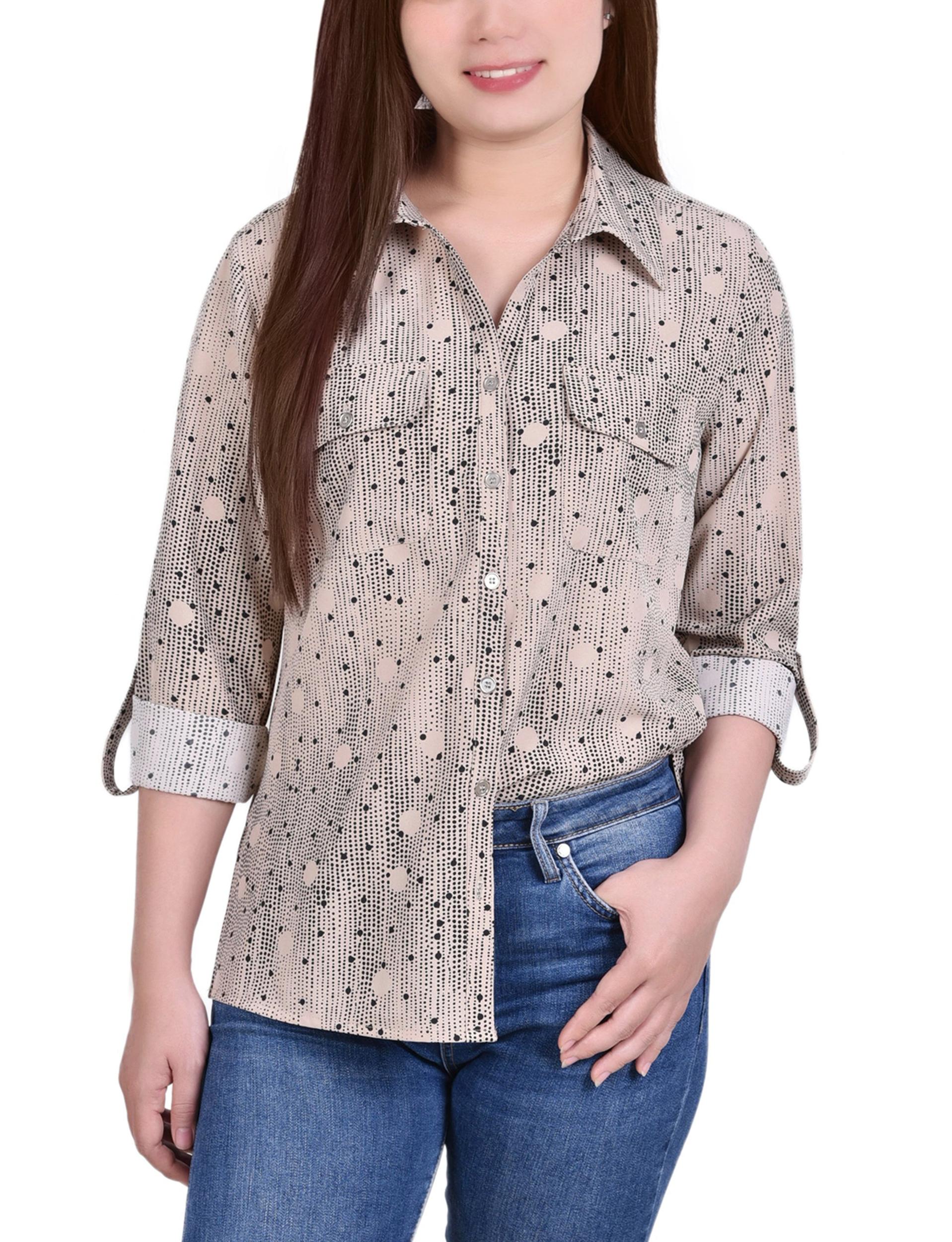 Doeskin Black Nursedot 3/4 Roll Tab Blouse With Pockets - Petite Product Image