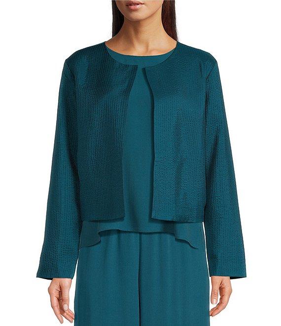 Eileen Fisher Quilted Silk Round Neck Long Sleeve Jacket Product Image