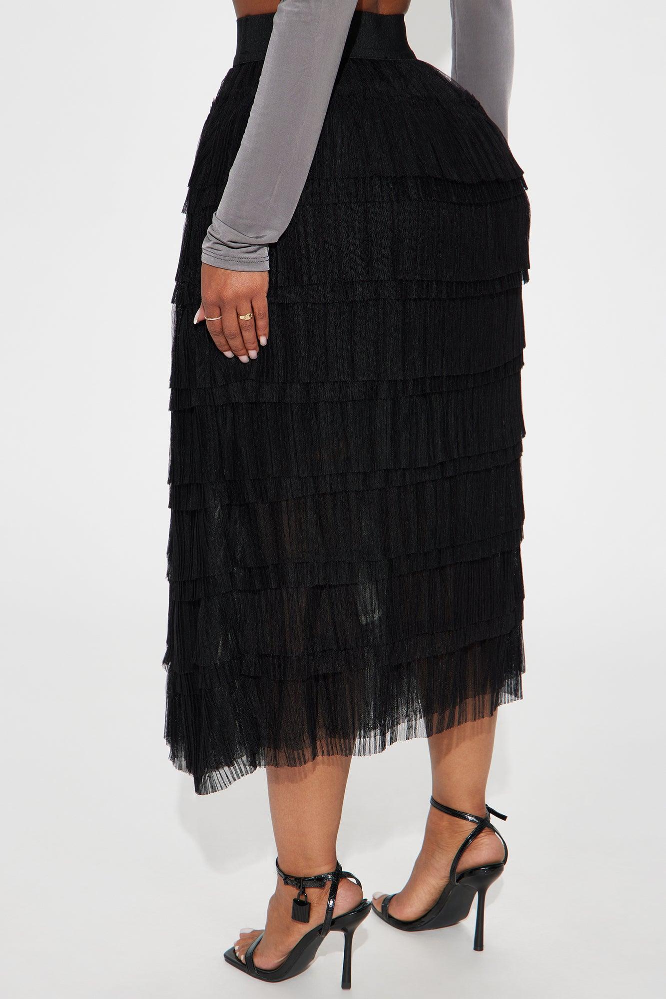 Alice Tiered Midi Skirt - Black Product Image