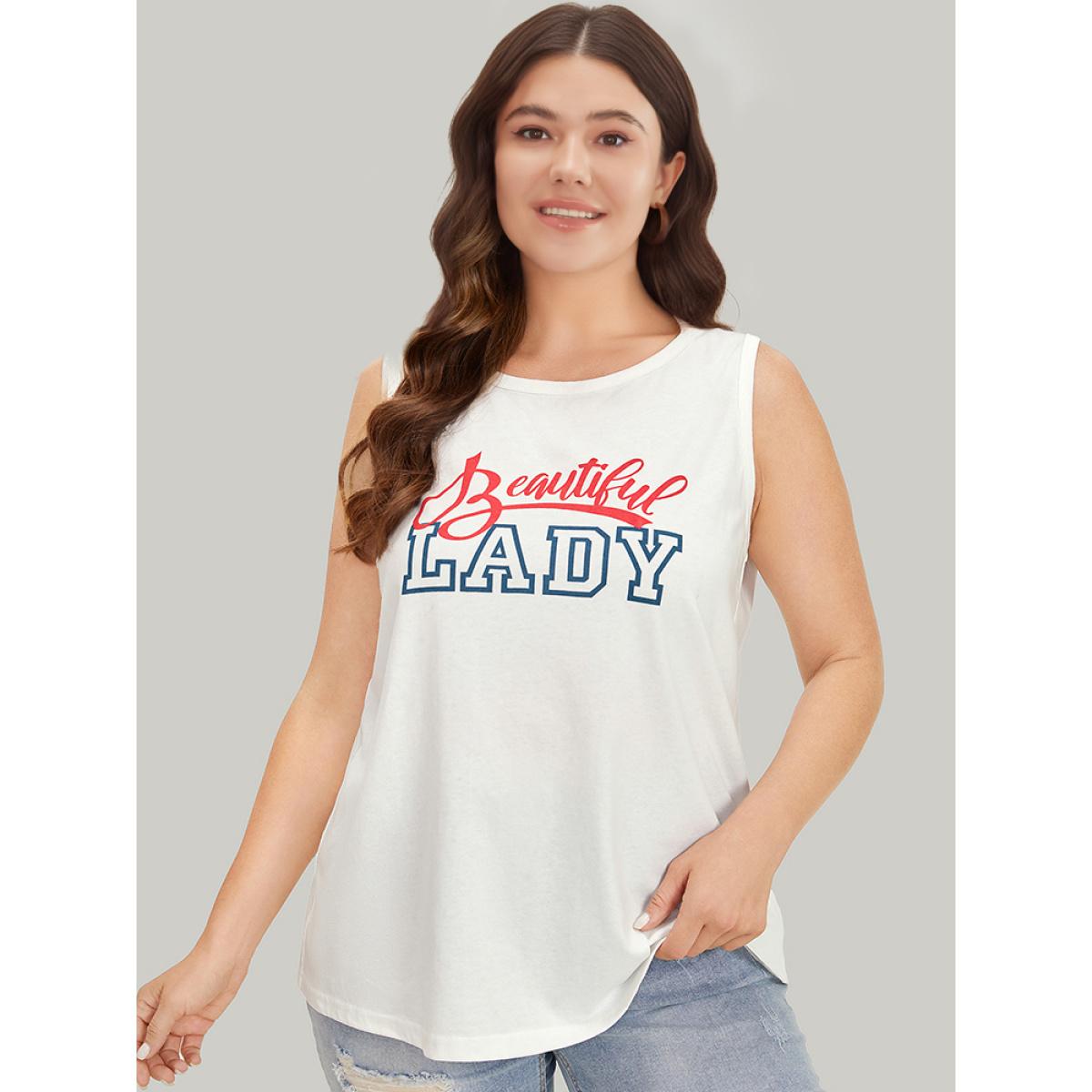 Plus Size Letter Print Crew Neck Graphic Tank Top Women White Casual Printed Dailywear Tank Tops Camis BloomChic 22-24/3X Product Image