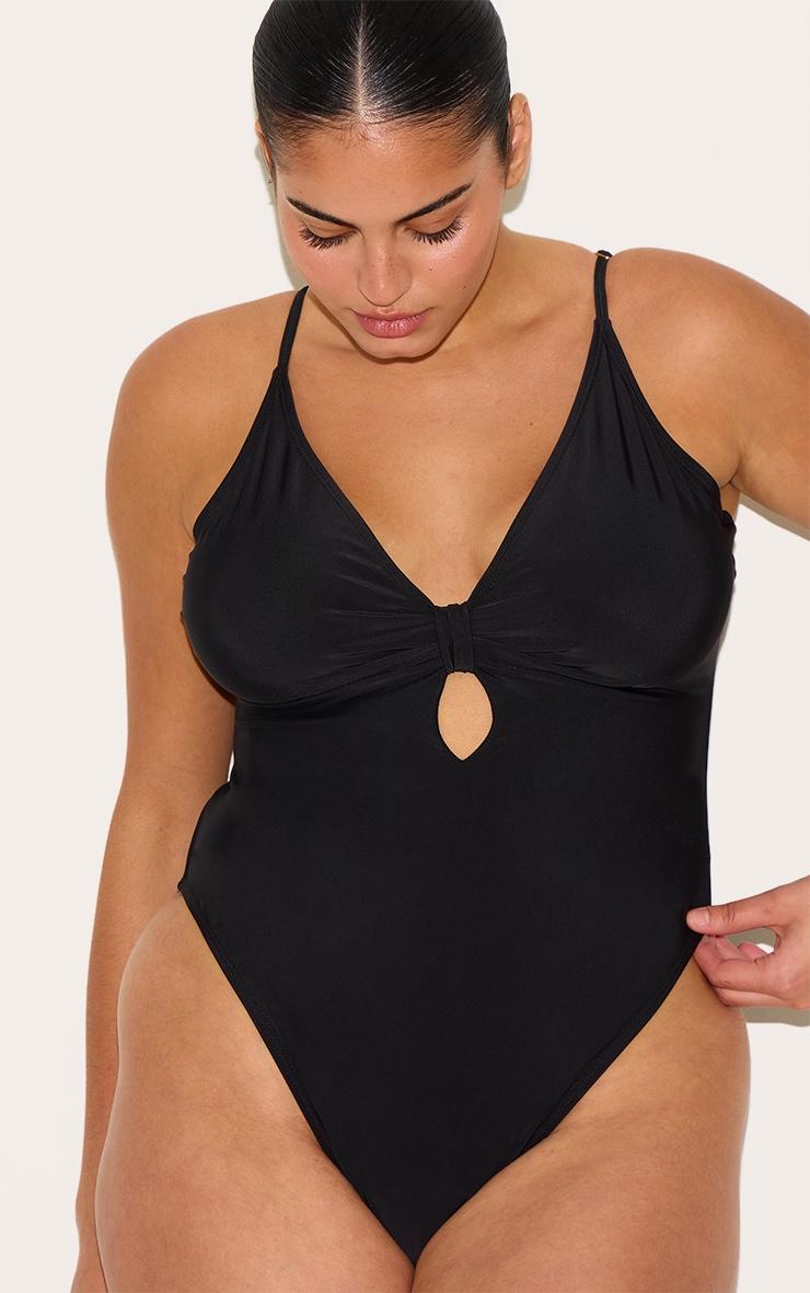 Plus Black Knot Front Cut Out Swimsuit Product Image