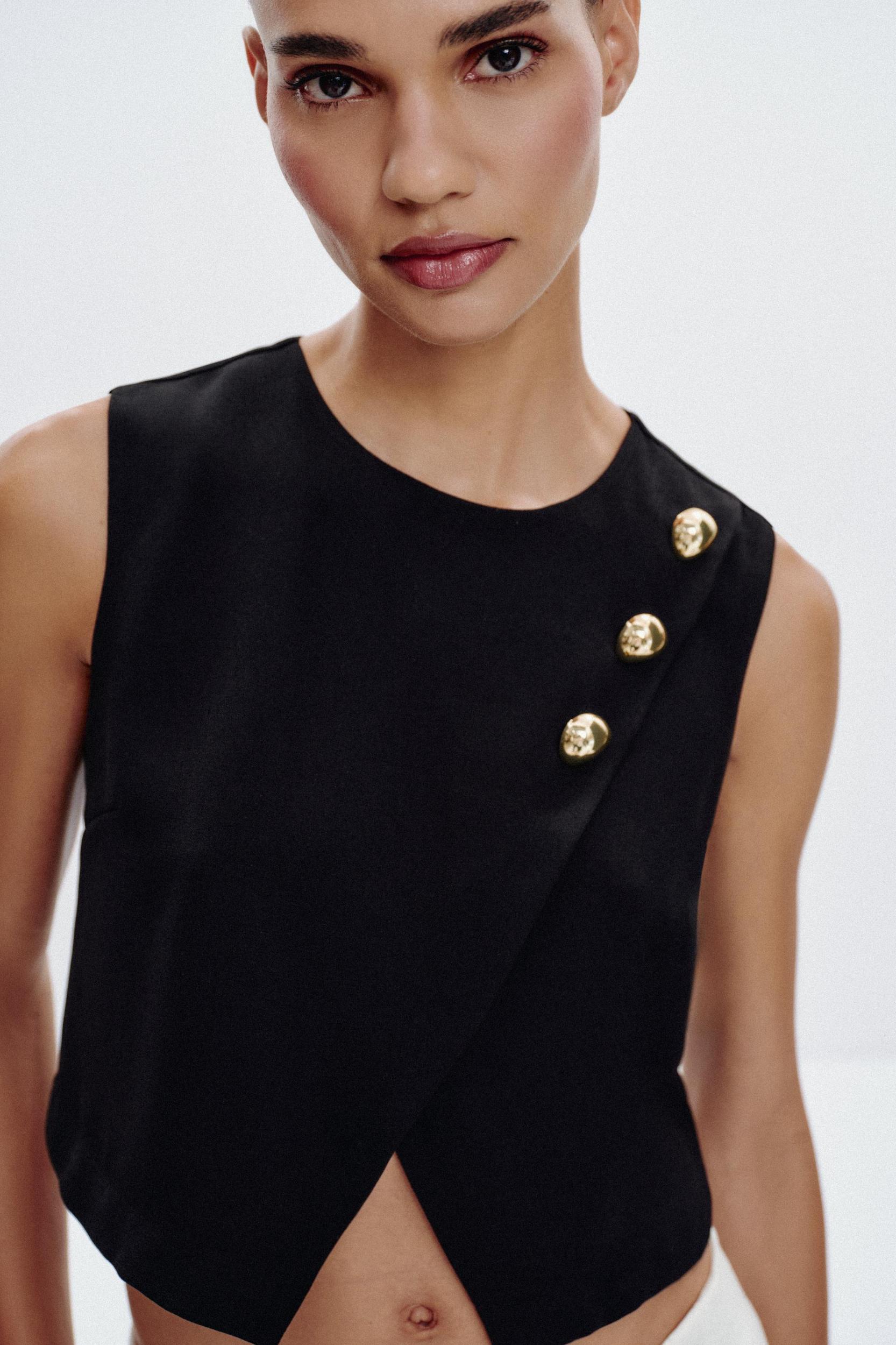 GOLD BUTTON WRAP TOP Product Image