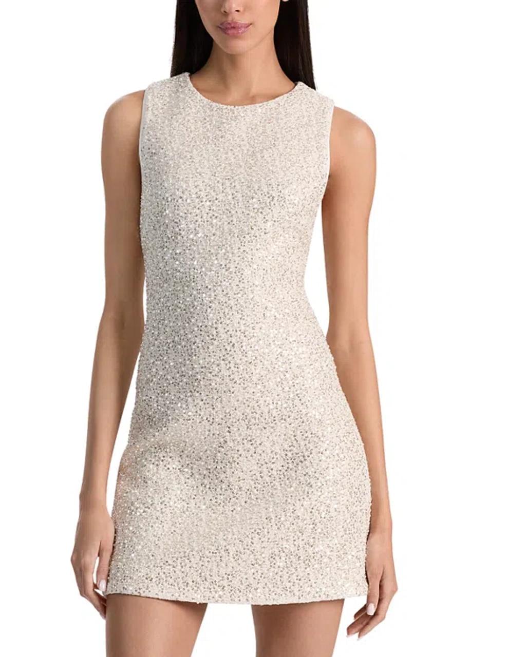 ALICE AND OLIVIA Cade Embellished Sleeveless Shift Dress In White Product Image