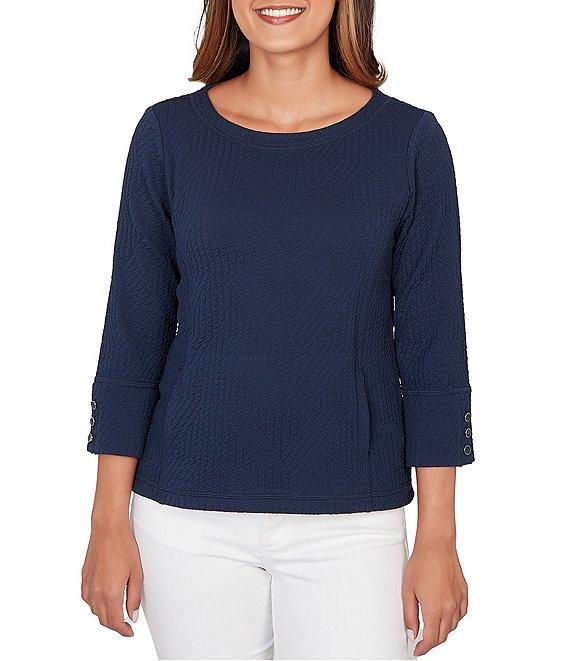 Ruby Rd. Abstract Textured Pucker Knit Scoop Neck 3/4 Sleeve Top Product Image