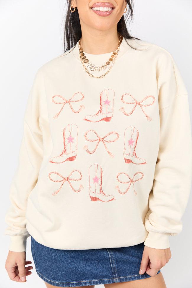 Bows and Boots Cream Graphic Sweatshirt SALE Product Image