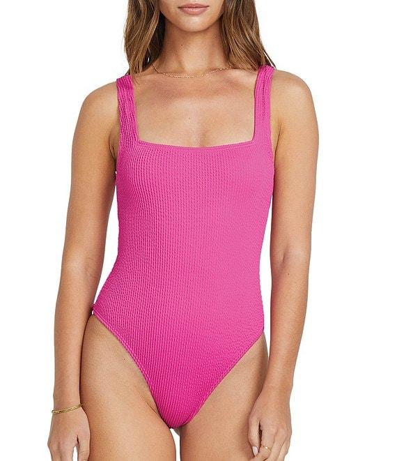 Billabong Summer High Solid Smocked Texture Square Neck High Leg One Piece Swimsuit Product Image
