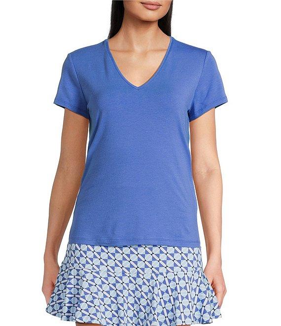 J.McLaughlin Terrine Cotton Blend Stretch V-Neck Short Sleeve Tee Shirt Product Image