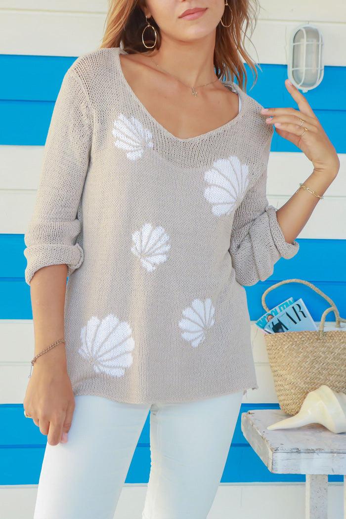 Seashells Vneck Cotton Sweater Product Image