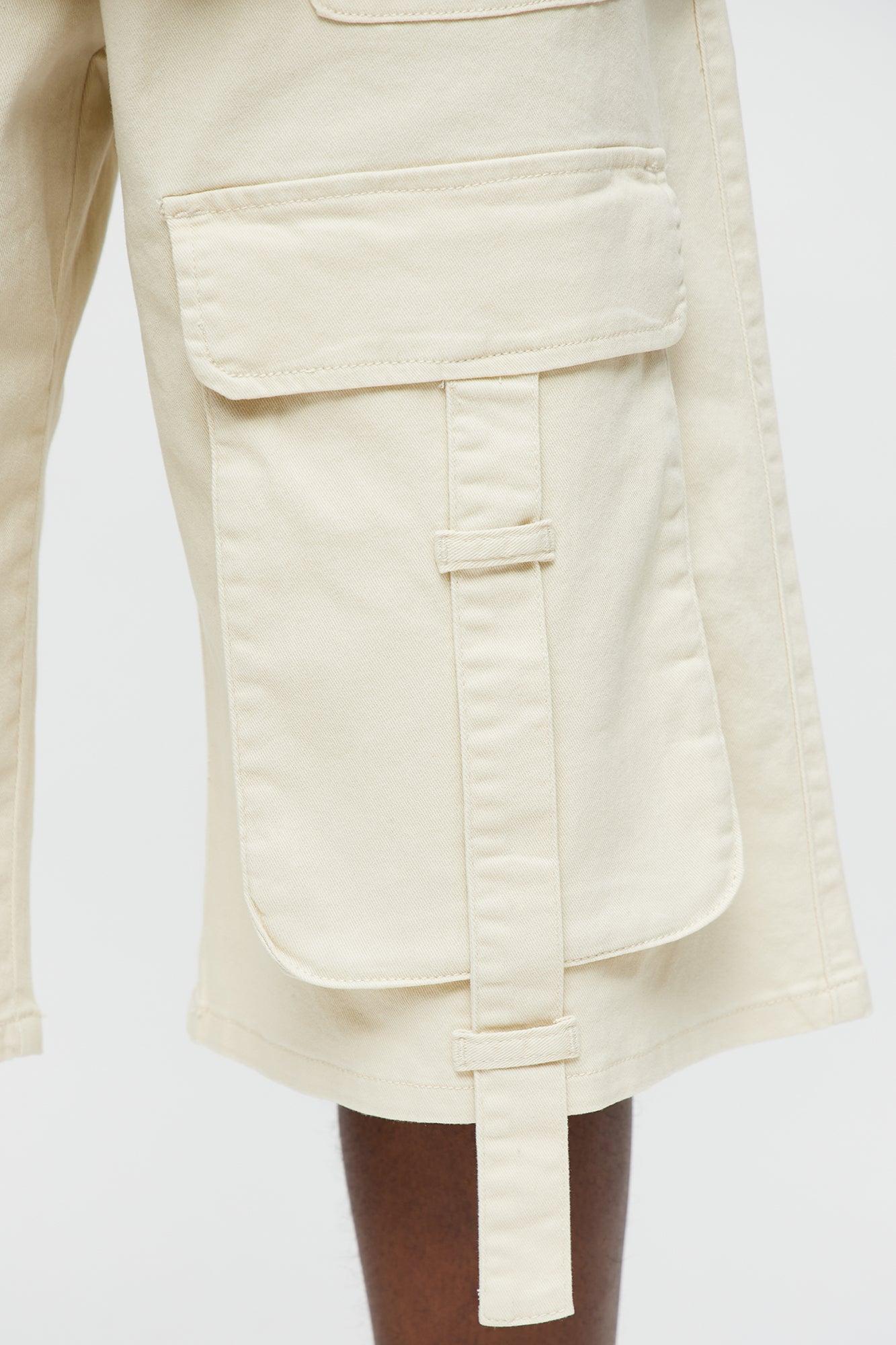 Baggy Oversized Pocket Cargo Shorts - Cream Male Product Image