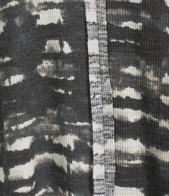 Westbound Petite Size Knit Black and White Watercolor Plaid 3/4 Bell Sleeve V-Neck Top Product Image