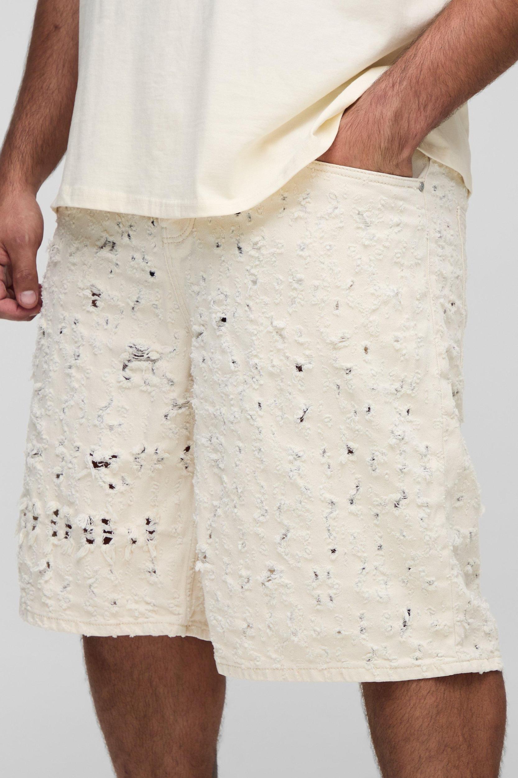 Plus Lasered Super Distressed Jorts | boohooMAN USA Product Image