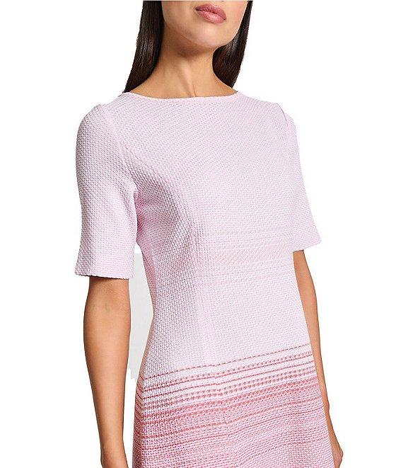 MISOOK Stripe Knit Boat Neck Short Sleeve A-Line Midi Dress Product Image