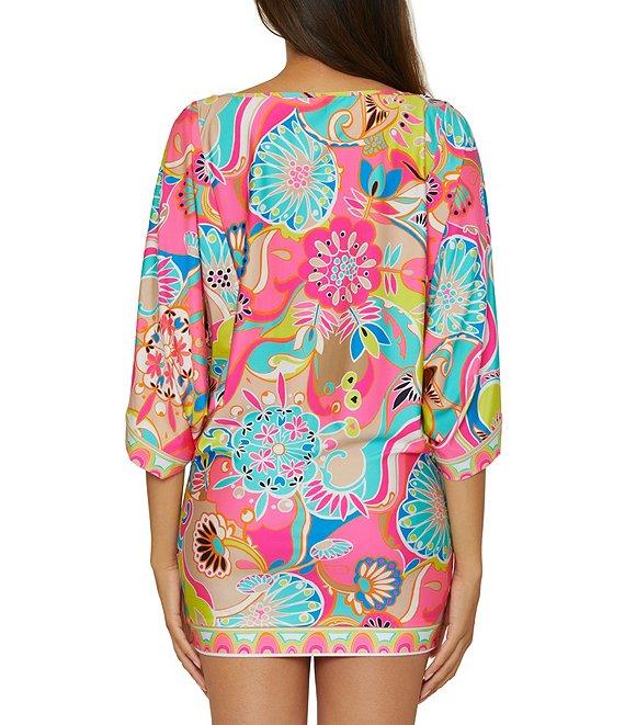 Trina Turk Venus Abstract Border Print Boat Neck Tunic Swim Cover-Up Product Image