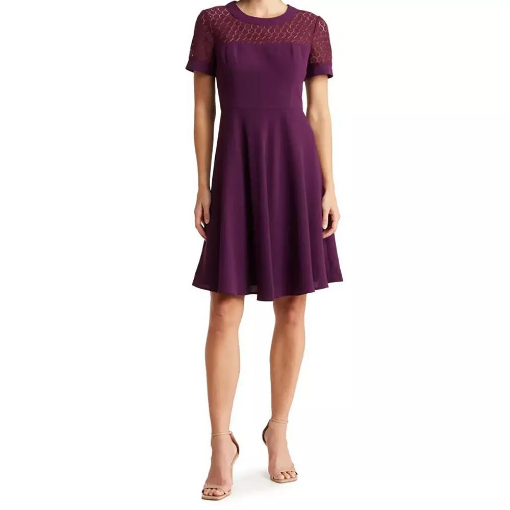 Women's Focus By Shani Fit & Flare Crepe & Lace Dress,  Product Image
