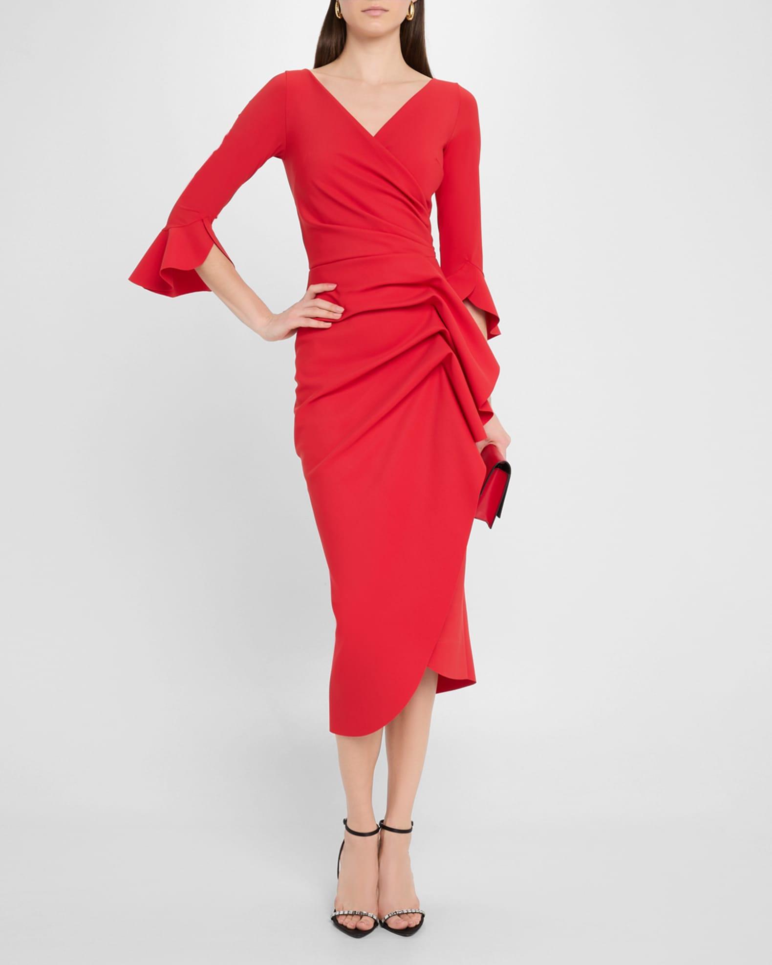 Triwan Ruched Side-Drape Jersey Midi Dress Product Image