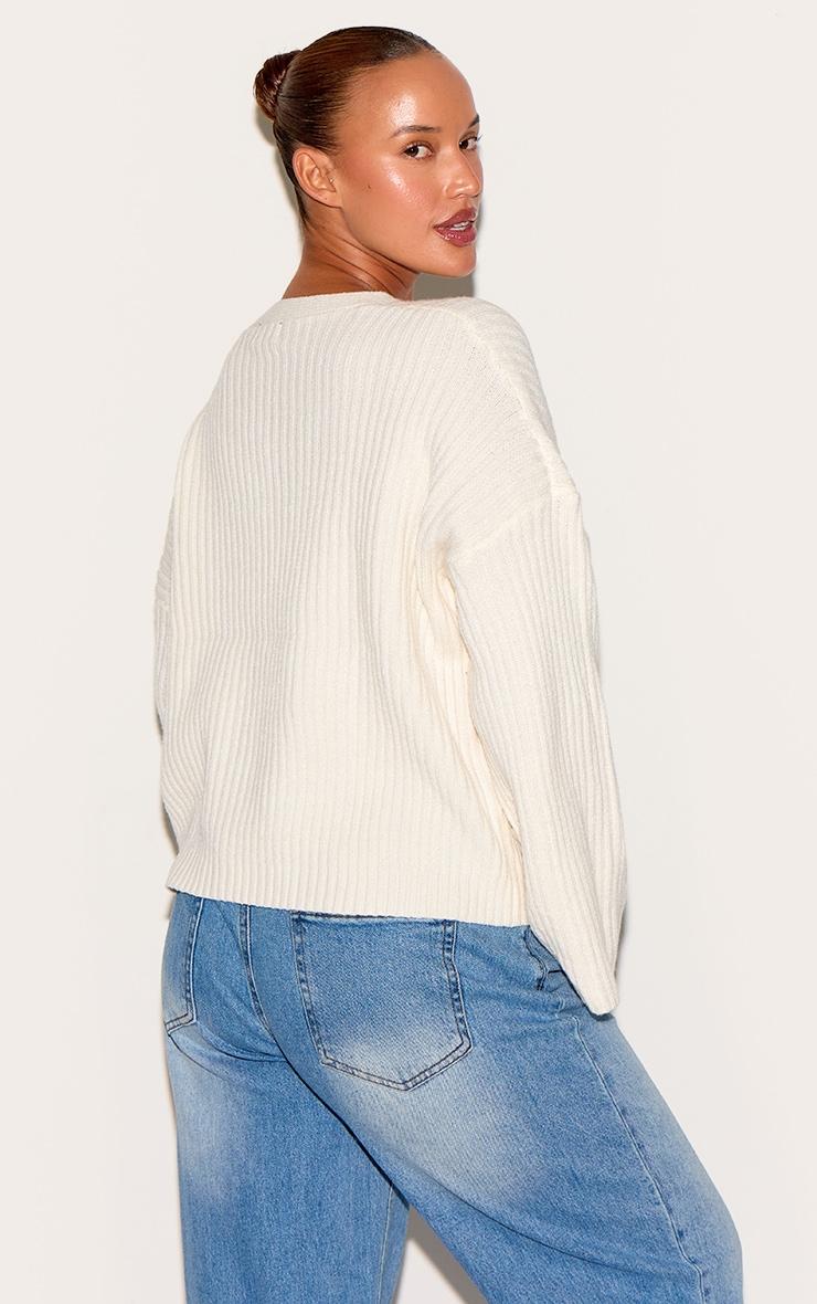 Plus Cream Knit Rib Button Cardigan Product Image