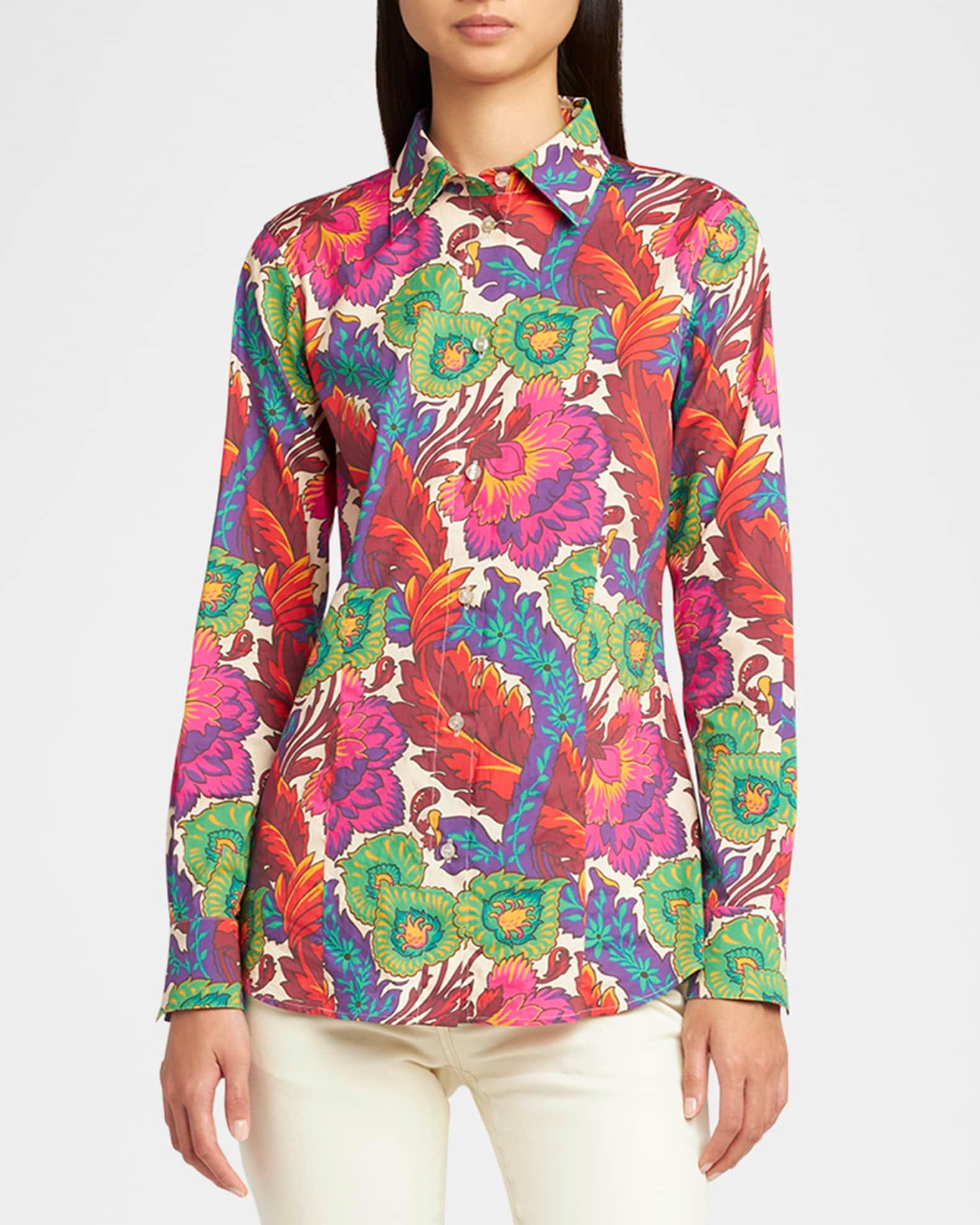 Floral Long-Sleeve Cotton Button-Down Shirt Product Image