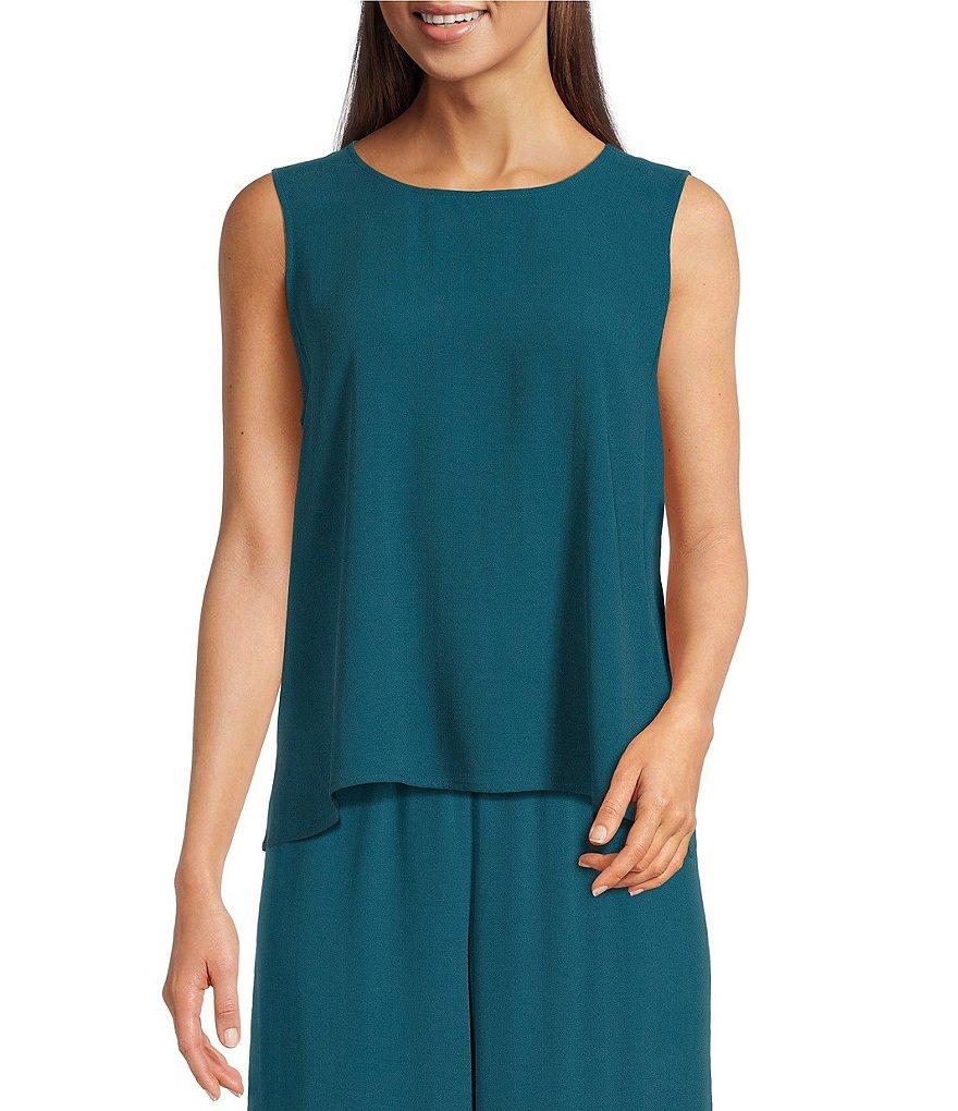 Eileen Fisher Silk Georgette Crepe Crew Neck Sleeveless Shell Tank Product Image