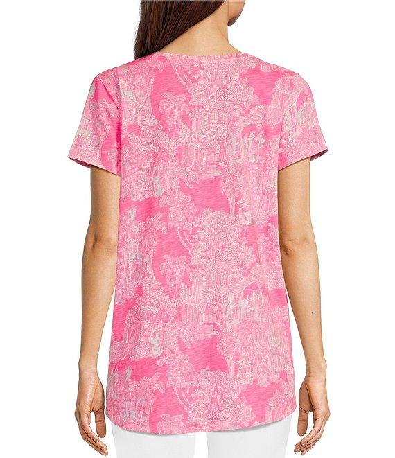Lilly Pulitzer Etta Knit Anniversary Toile Print V-Neck Short Sleeve Tee Product Image