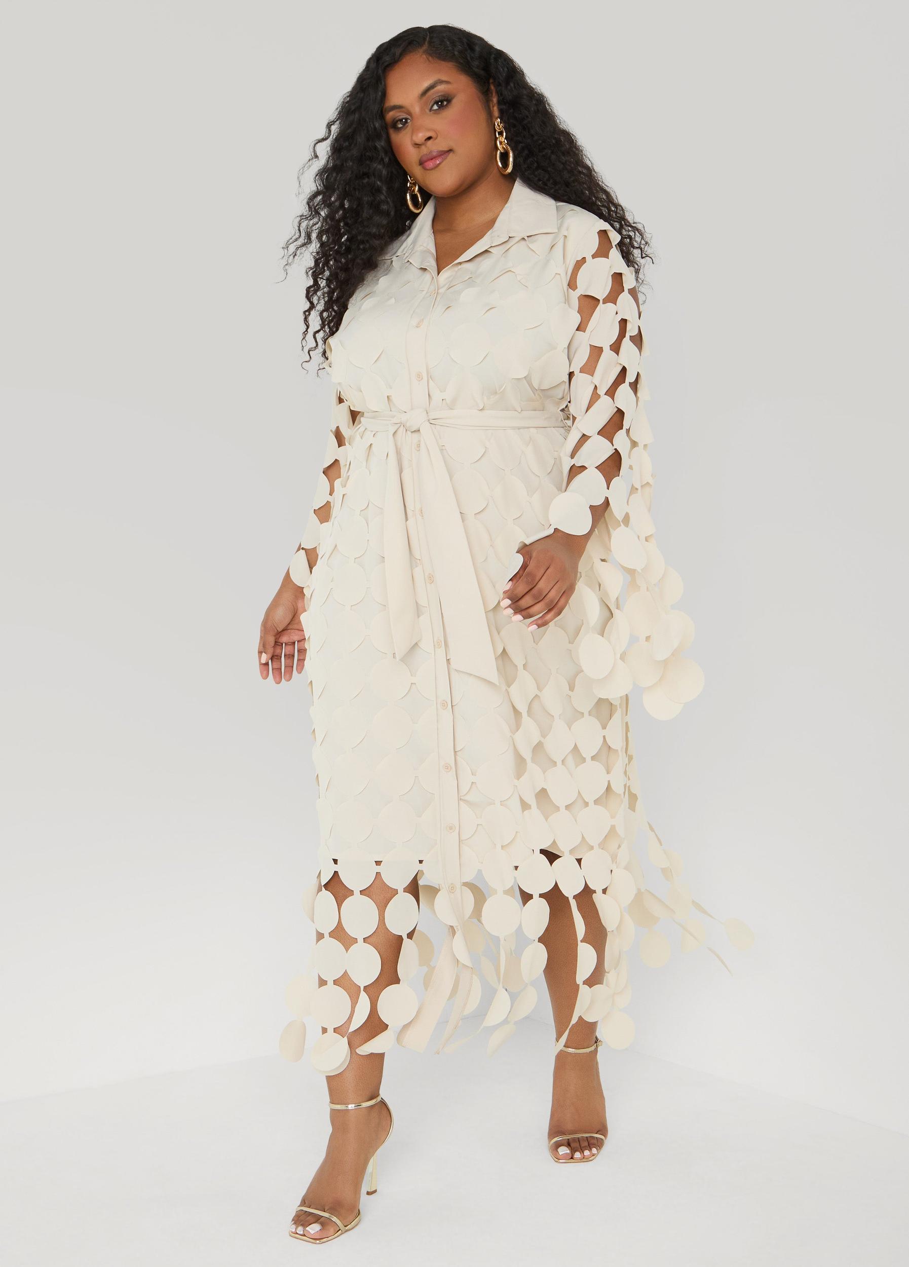 Cutout Fringed Midi Shirtdress Product Image