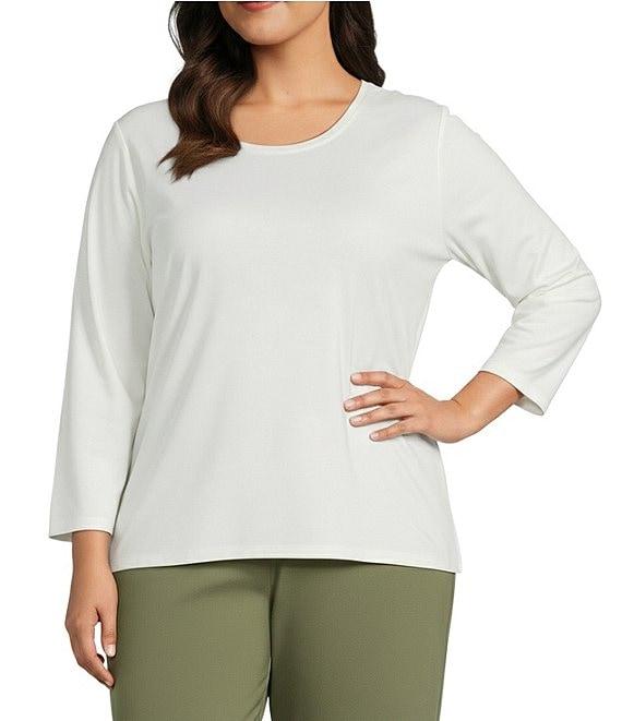 Investments Plus Size Performance Traveler Pullover 3/4 Sleeve Scoop Neck Top Product Image