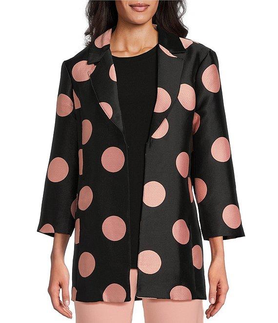 Multiples Jacquard Dot Print Notch Lapel Collar 3/4 Sleeve Pocketed Fitted Jacket Product Image