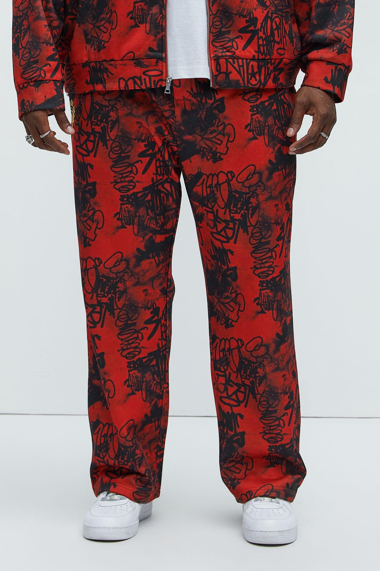 Vandal Straight Graffiti Sweatpants - Red Product Image