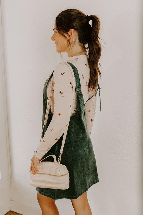 Uptown Manhattan Corduroy Mini Dress in Hunter Green Product Image