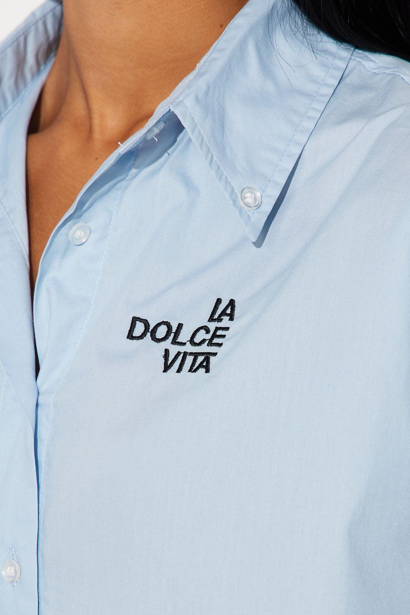 La Dolce Vita Poplin Cropped Shirt - Blue Product Image