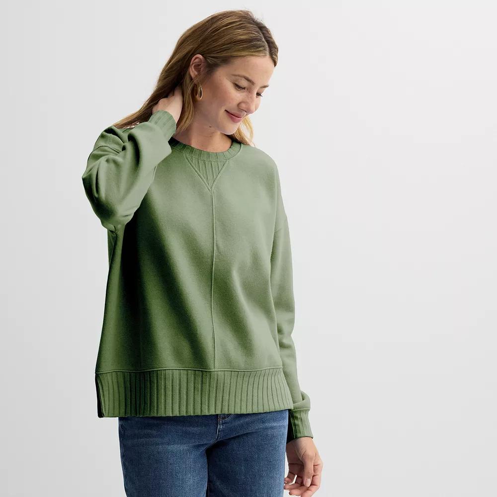 Women's Sonoma Goods For Life® Mixed Ribbed Crewneck Sweatshirt, Size: Small, Madri Green Product Image