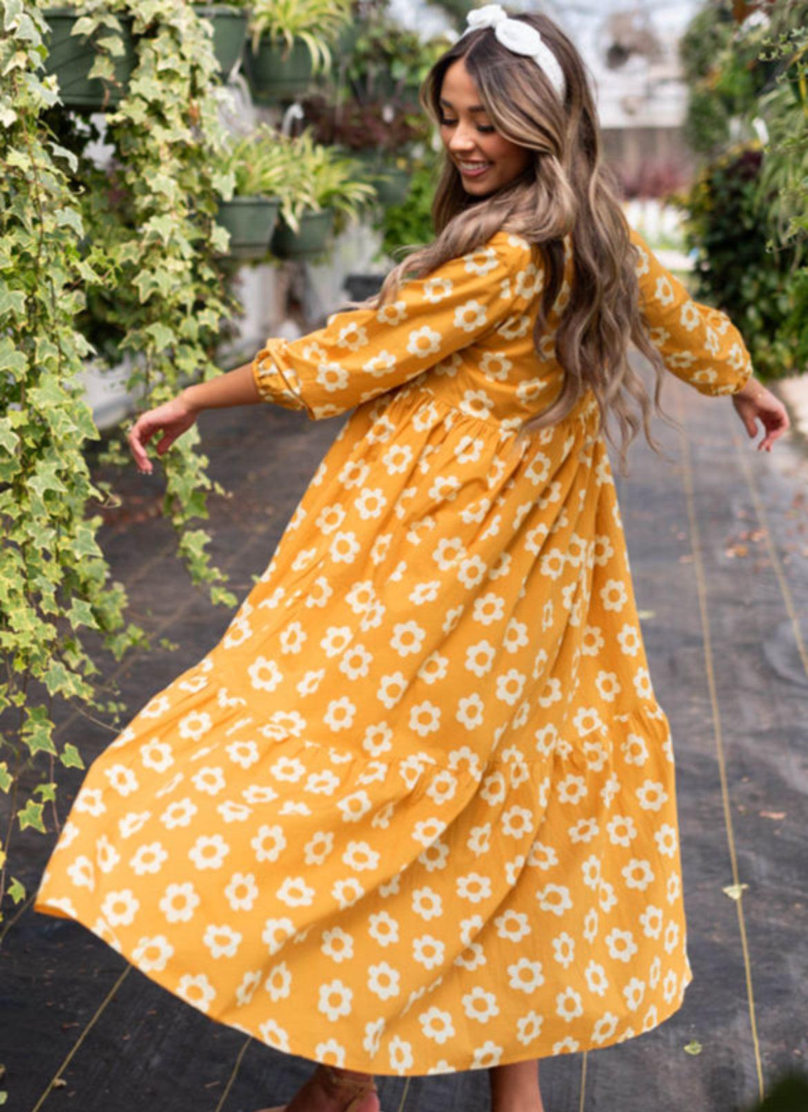 Floral Tiered Dress- Yellow Product Image
