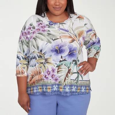 Alfred Dunner Santa Fe Womens Plus Crew Neck 3/4 Sleeve Stretch Fabric T-Shirt Product Image