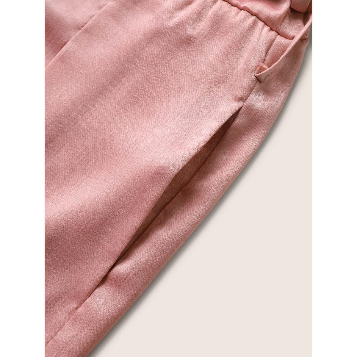 Plus Size Rouge Plain Wrap Pleated Sleeveless Jumpsuit Women Elegant Sleeveless Overlap Collar Everyday Loose Jumpsuits BloomChic 12/L Product Image