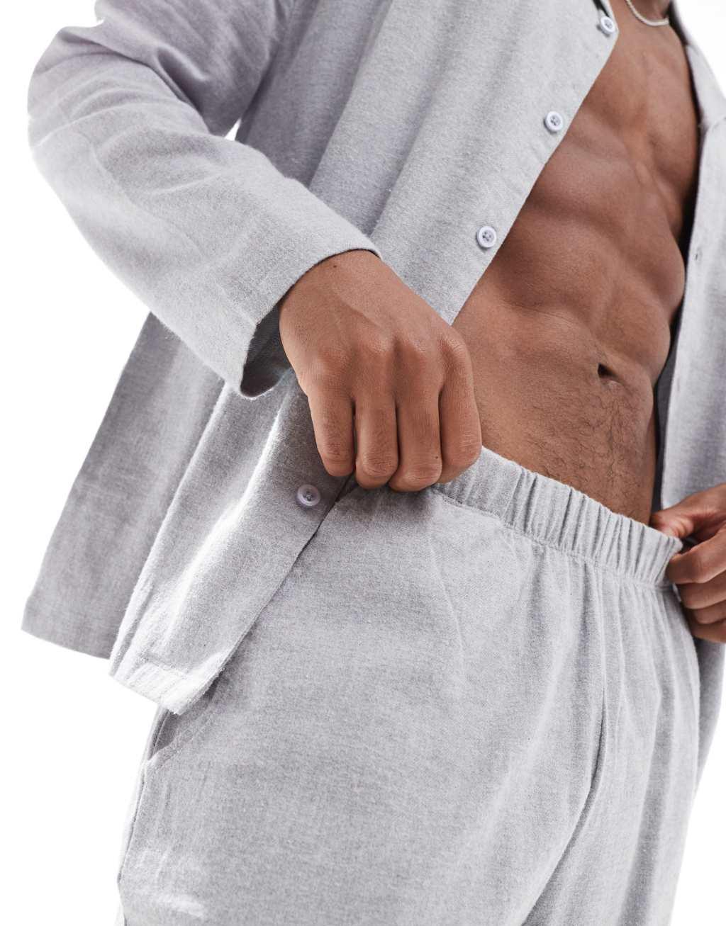 ASOS DESIGN brushed flannel pajama set in gray  Product Image