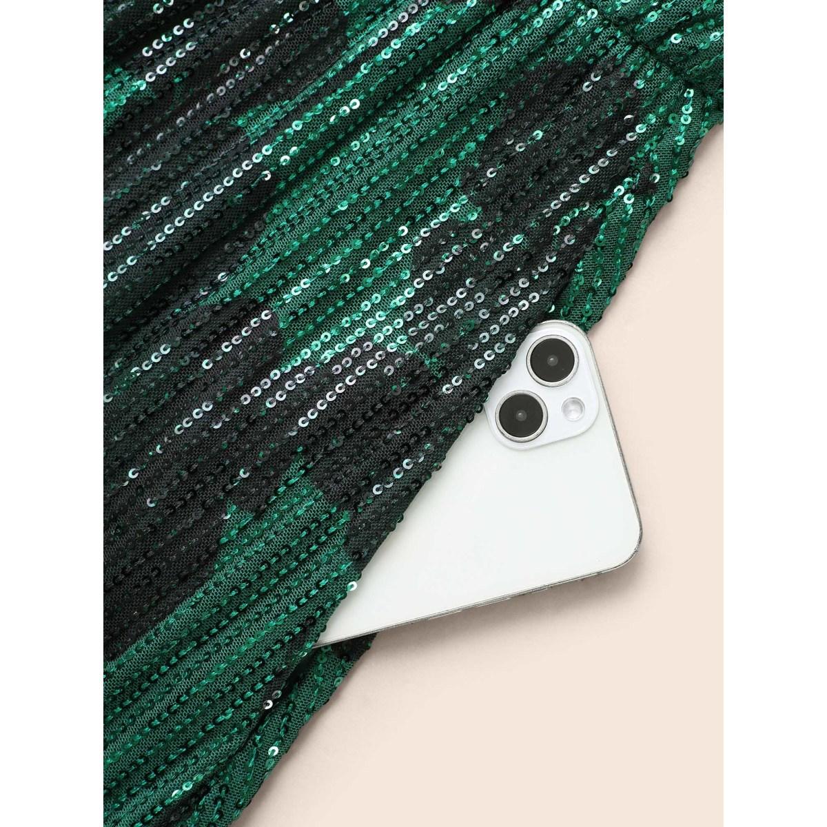 Plus Size Sequin Floral Lantern Sleeve Midi Dress Truegreen Women Cocktail Texture Party Curvy Bloomchic 26/4X Product Image