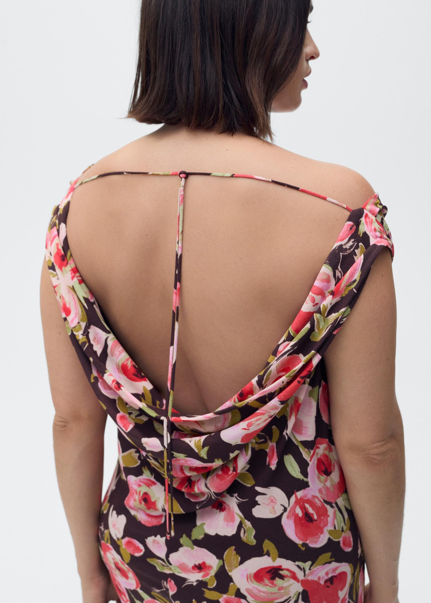 Floral dress with draped neck - Women | MANGO USA Product Image