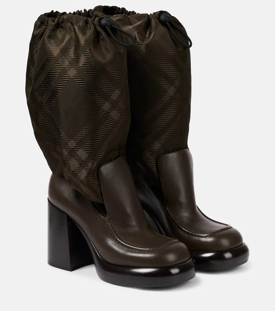 BURBERRY Leather And Nylon Blend Wedge Boots In Multicolor Product Image