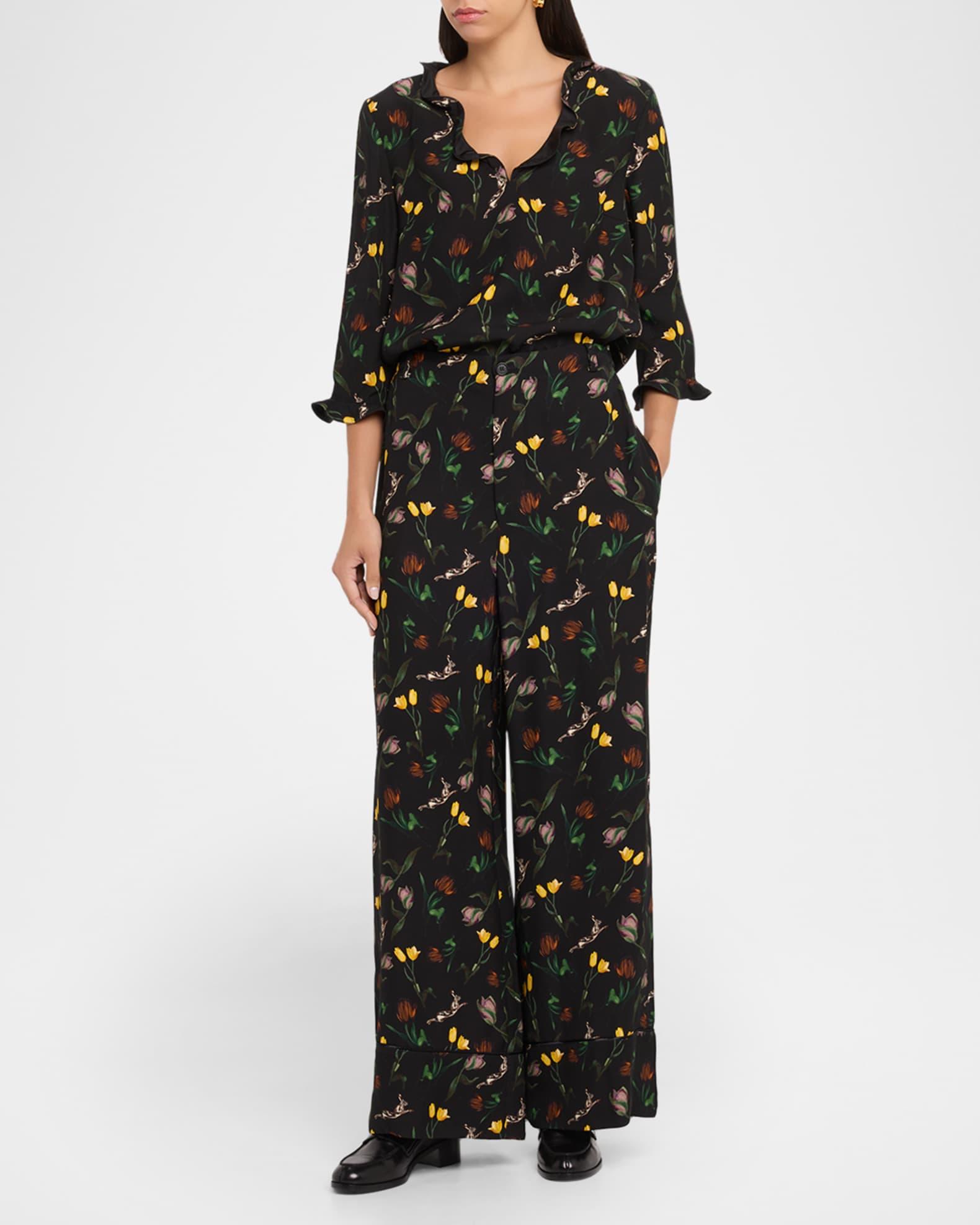 Floral Ruffle V-Neck 3/4-Sleeve Top Product Image