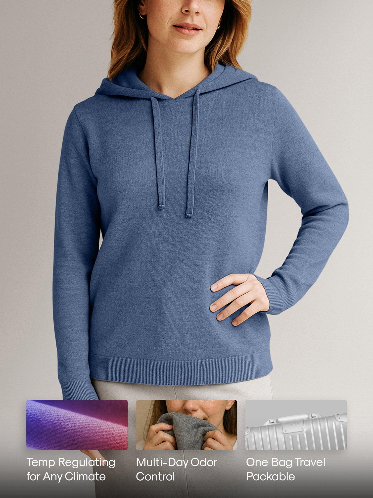 Women's Travel Merino Hoodie - Denim Blue Product Image
