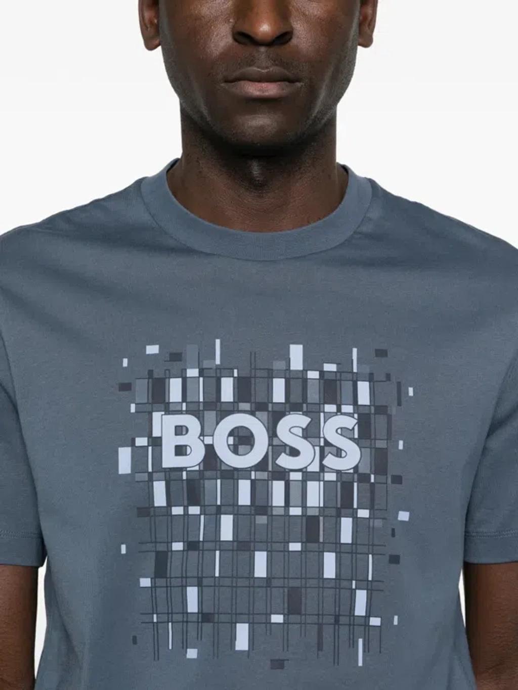 HUGO BOSS Air Force Cotton Crew Neck Graphic T-shirt In Blue Product Image