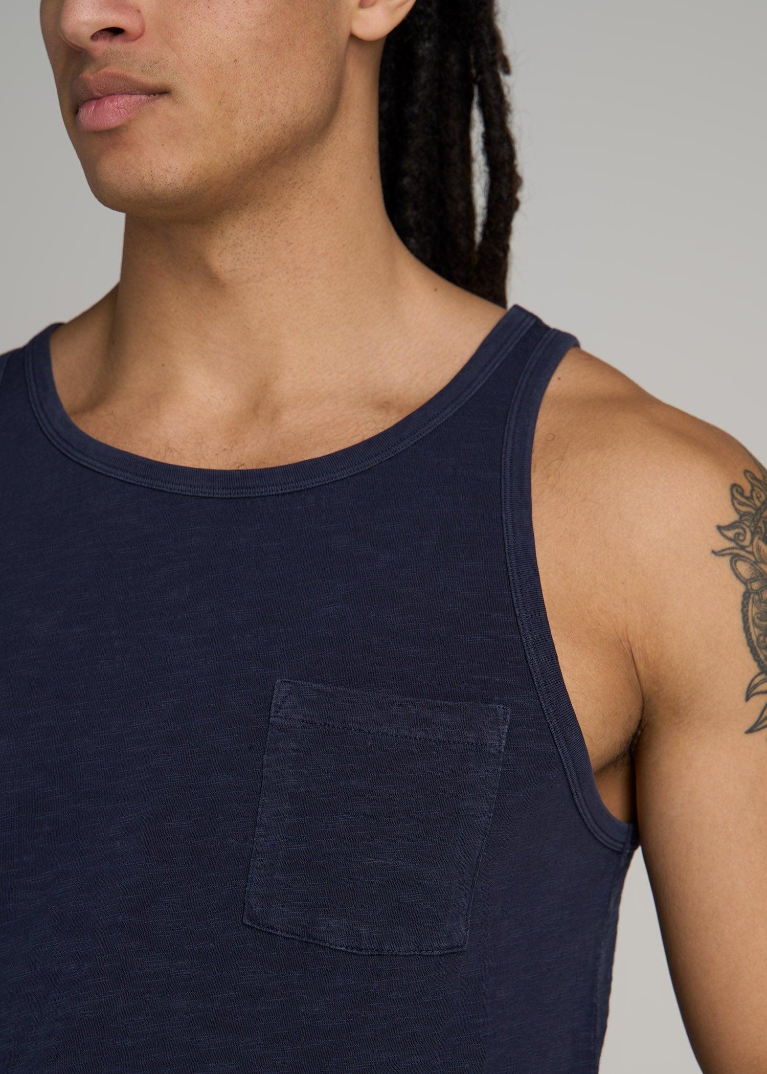 Garment Dyed Slub Pocket Tank Top for Tall Men in Evening Blue Male Product Image