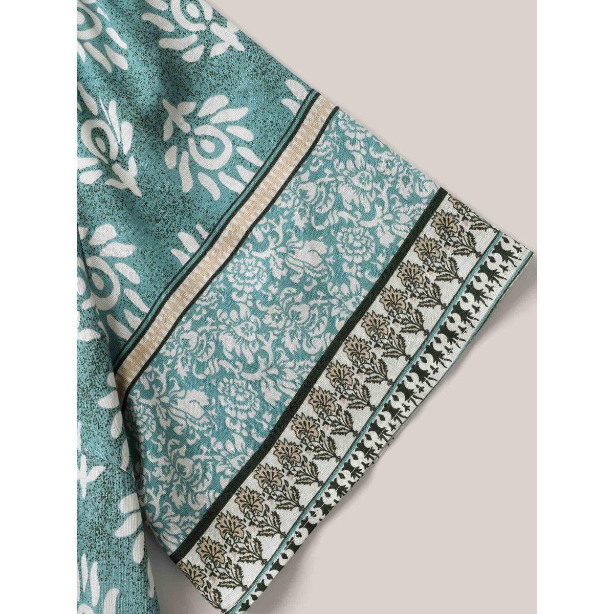 Plus Size Rayon Boho Print Tied Midi Dress Teal Women V-neck Short sleeve Curvy BloomChic 12/L Product Image