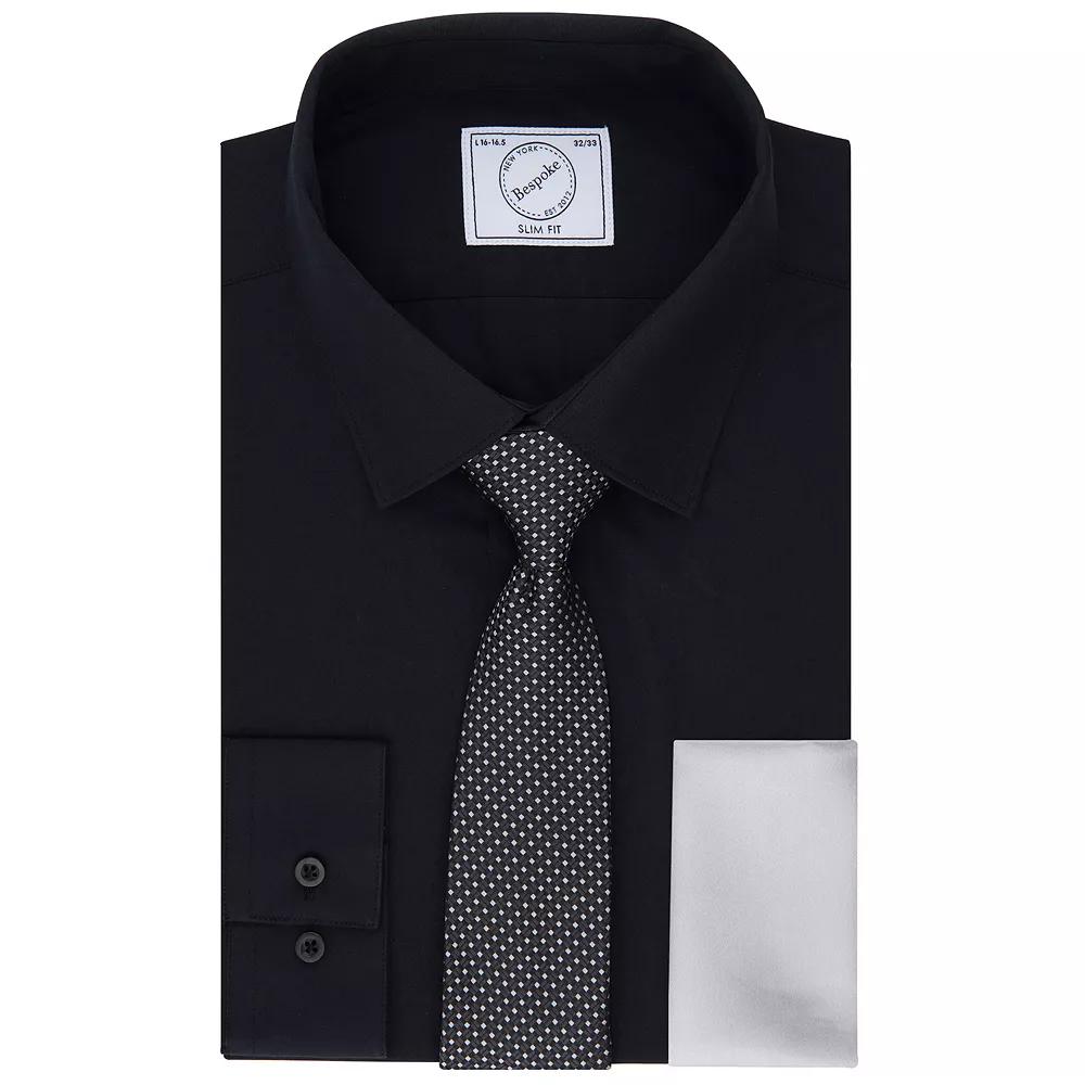 Men's Bespoke Slim-Fit Dress Shirt, Pocket Square & Tie Set, Size: XL-34/35, Black Tie Product Image