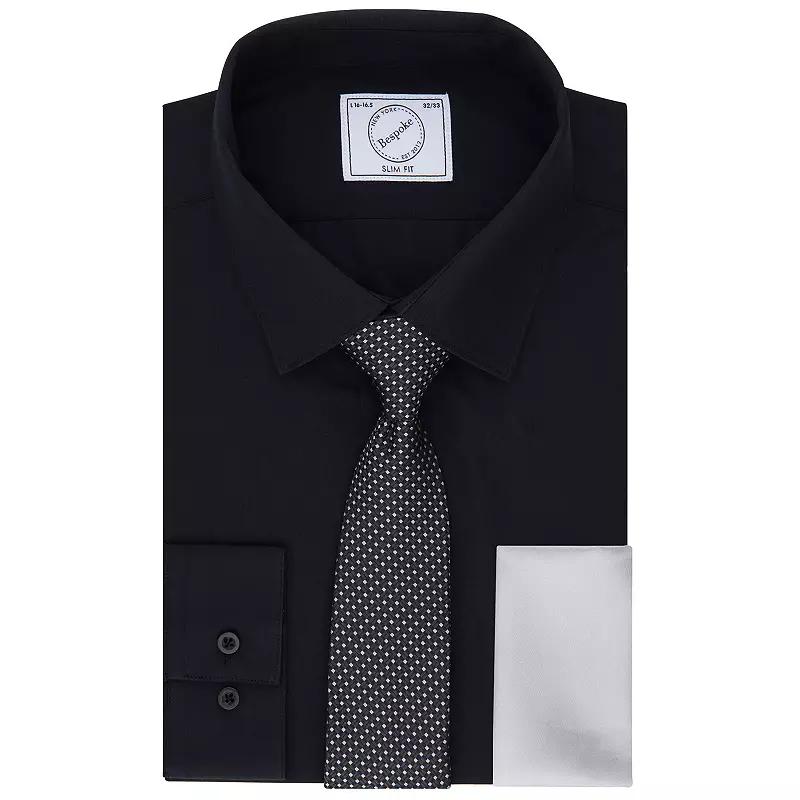 Men's Bespoke Slim-Fit Dress Shirt, Pocket Square & Tie Set, Size: XL-34/35, Black Tie Product Image