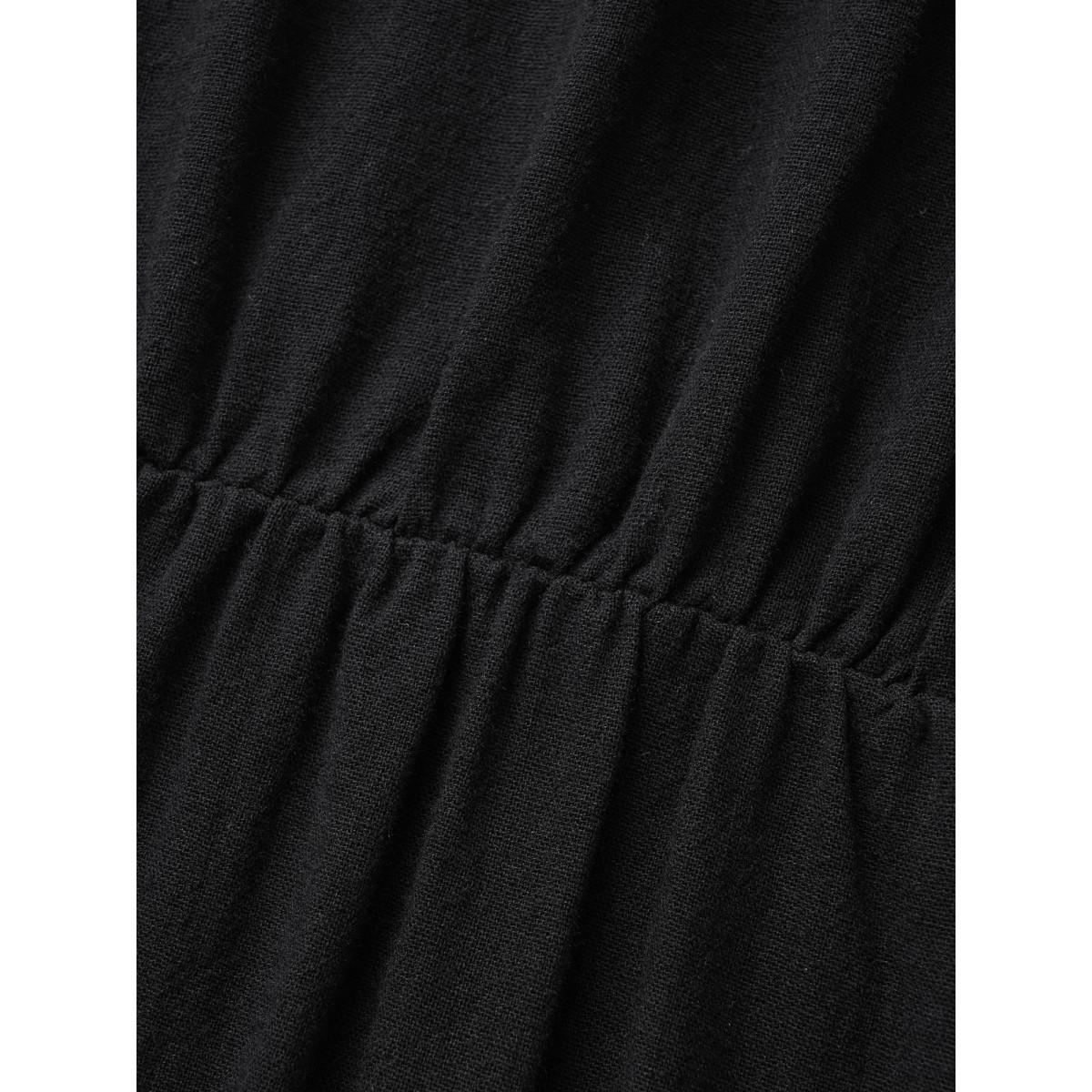 Plus Size Solid Patched Pocket Belted Batwing Sleeve Dress Black Women Work From Home Belted Notched collar Short sleeve Curvy BloomChic 14-16/1X Product Image