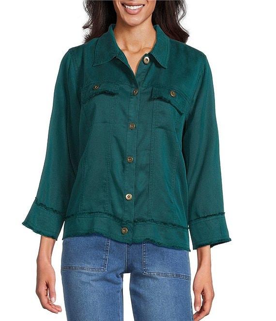 Multiples Solid Lyocell Point Collar 3/4 Sleeve Button-Front Jacket Product Image