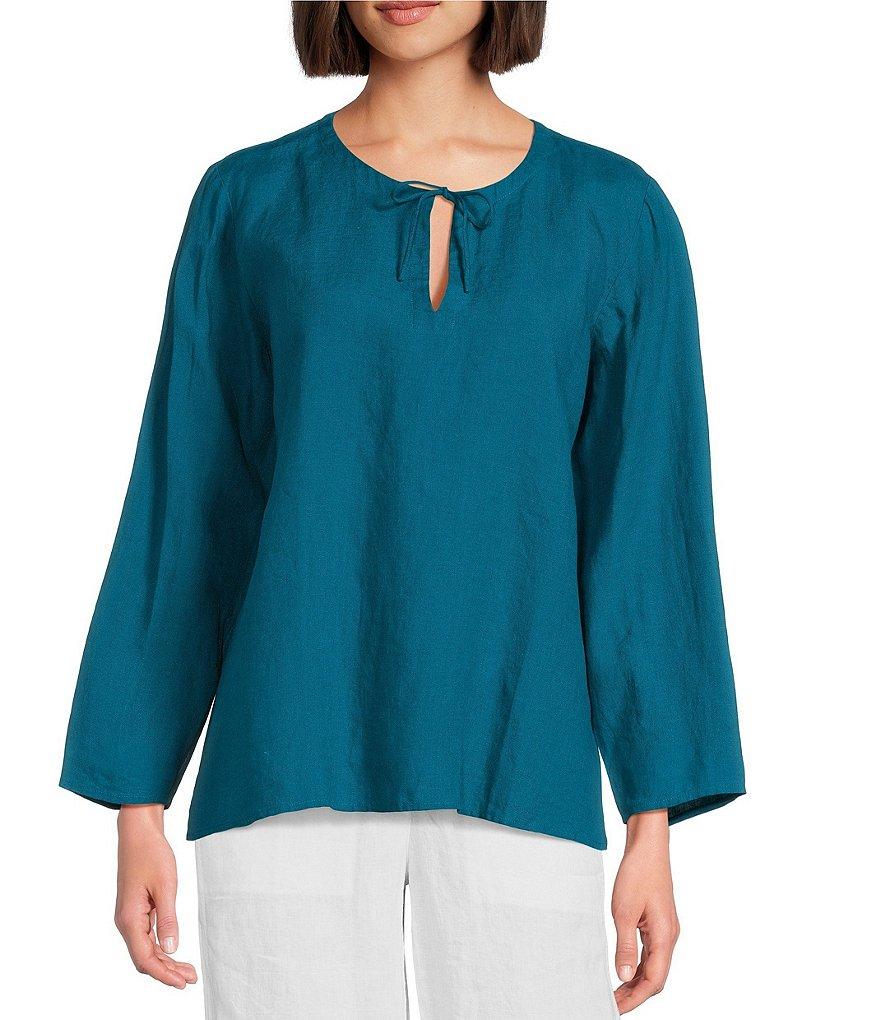 Eileen Fisher Organic Handkerchief Linen Split V-Neck Long Sleeve Top Product Image